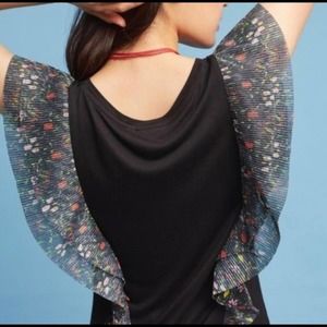 Anthropologie Black Blouse with Colorful Sheer Sleeves